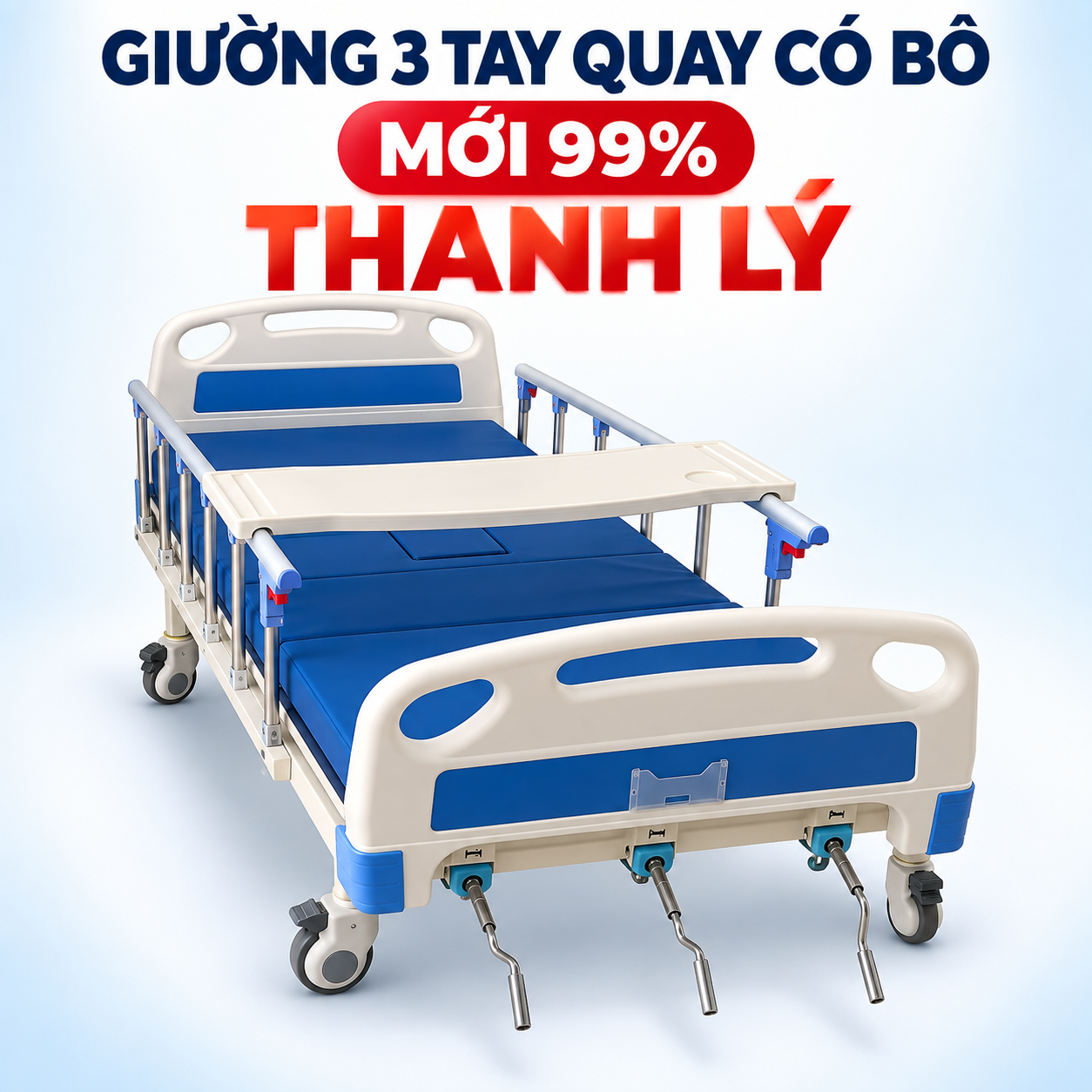  GIƯỜNG Y TẾ 3 TAY QUAY CÓ BÔ VỆ SINH ICHIGO IG-HB02P mới trung bày thanh lý